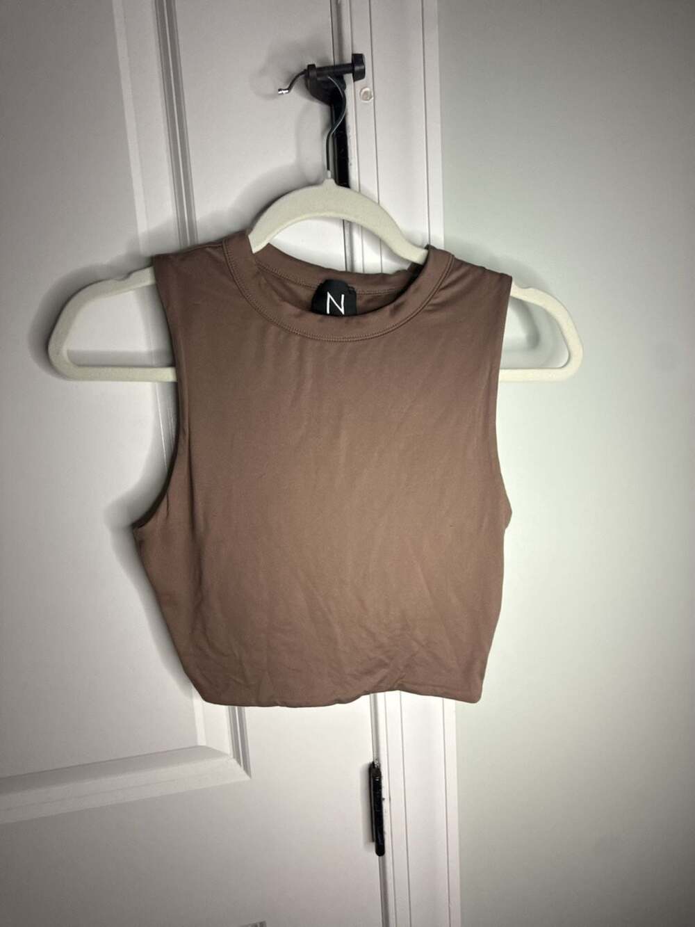 Naked Wardrobe Brown Sleeveless Crop Tank Top Size M
